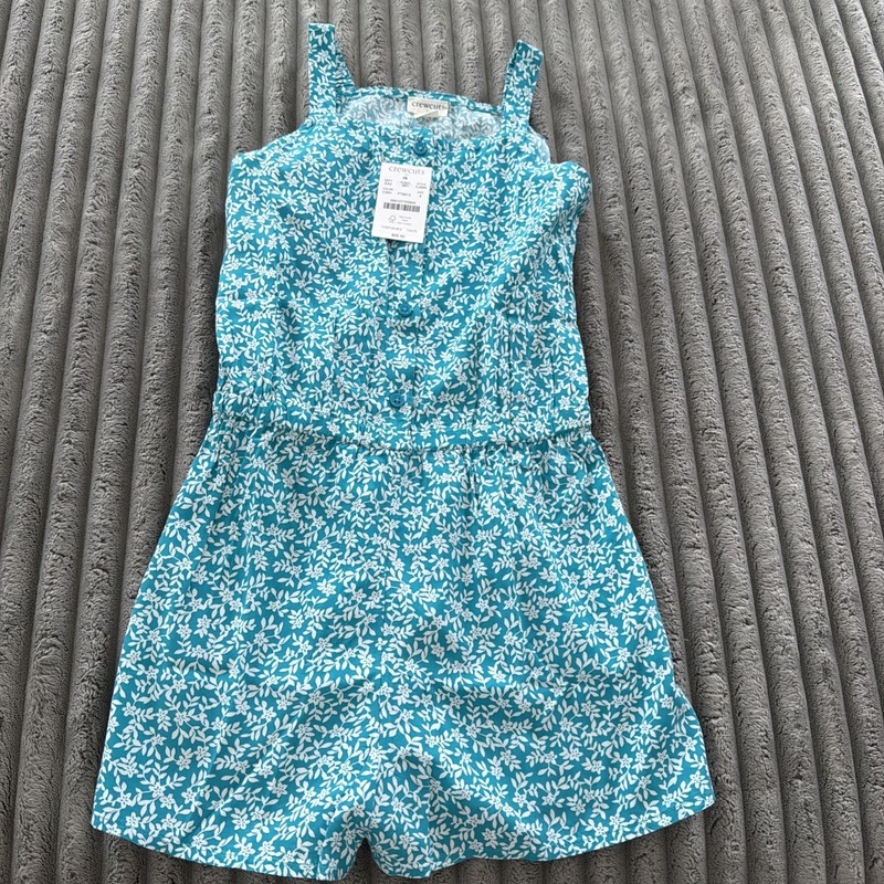 NWT Crewcuts Romper Size 6 Girls Turquoise Floral Button Front