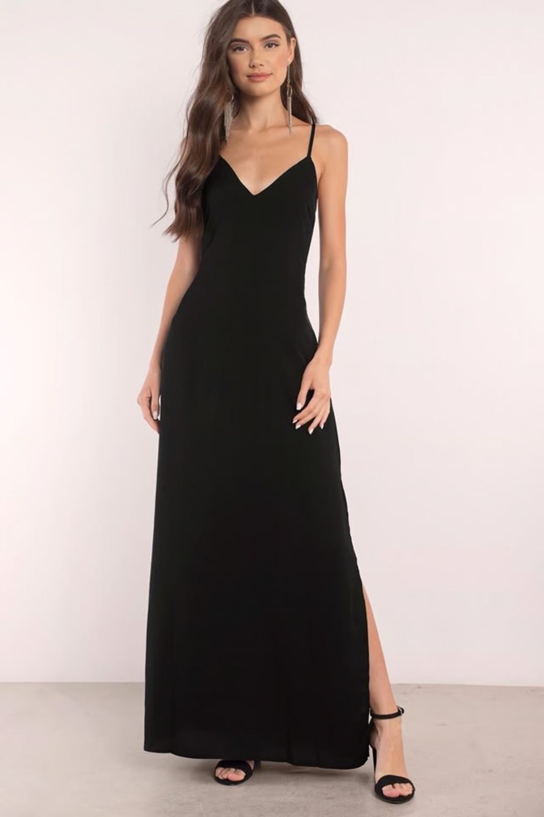 Tobi Black Channel Freedom Maxi Dress With Side Slit and Lace Back MEDIUM NWT