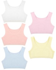 Girls Training Bras - Soft Cotton Kids Sports Bra, 5 Pack Crop Tops, Bright C...