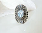Vintage Sterling Silver 925 Large Blue Topaz Saddle Ring Size 8