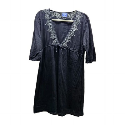 Pine Cone Hill Womens Black Sheer Tunic Swim Cover Up Size Small