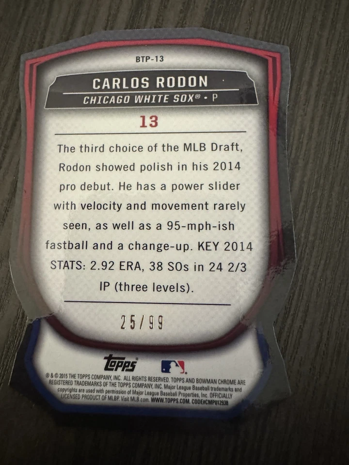 2015 Bowman Bowman Scouts' Top 100 Die-Cut /99 #BTP-13 CARLOS RODON Rookie RC - Image 3 of 3