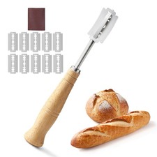 Lccowot Bread Lame, Stainless Steel Lame Dough 3.3", Wood+Silver