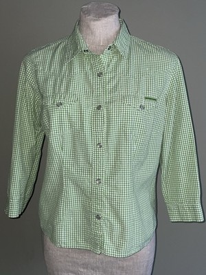 Aeropostale Womens Western Pearl Snap Shirt Size L Green Check Silver Thread 3/4