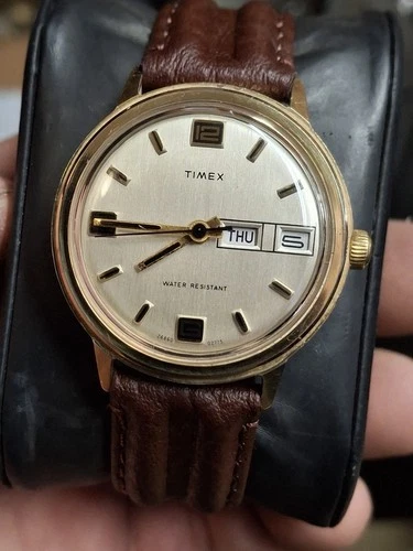 Timex Marlin 1975 Gold Tone Mens Vintage 1970s Mechanical Handwind Watch...