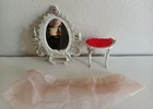 Vintage 1960's Barbie Suzy Goose Bench, Jewel Vanity Mirror & Skirt for Vanity