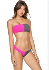 NWT Pilyq .Acai Reef D Color Block Bandeau Top  Full S Swim Bottom Set 118292