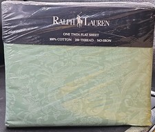 Vintage Ralph Lauren Avery Cotton Green Print One Flat Sheet Twin NEW NOS USA