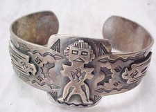 FAB FRED HARVEY ERA SILVER CUFF T-BIRDS. KACHINA WHIRLING LOGS, SUNS,ARROWS-NR