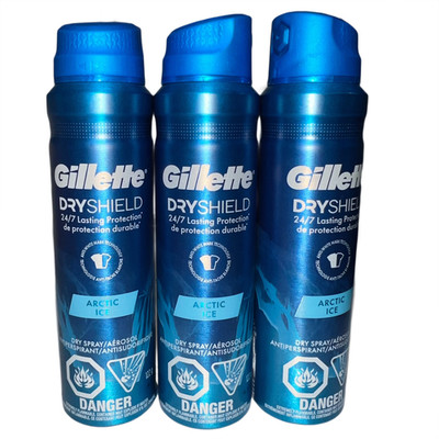3 Pack Gillette Arctic Ice Dry Shield Antiperspirant Deodorant Spray 3.8oz NEW