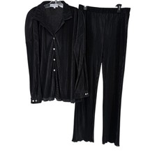 Waverles Pleats Please Set Black 2XL Long Sleeve Button Up Elastic Waist Pleated