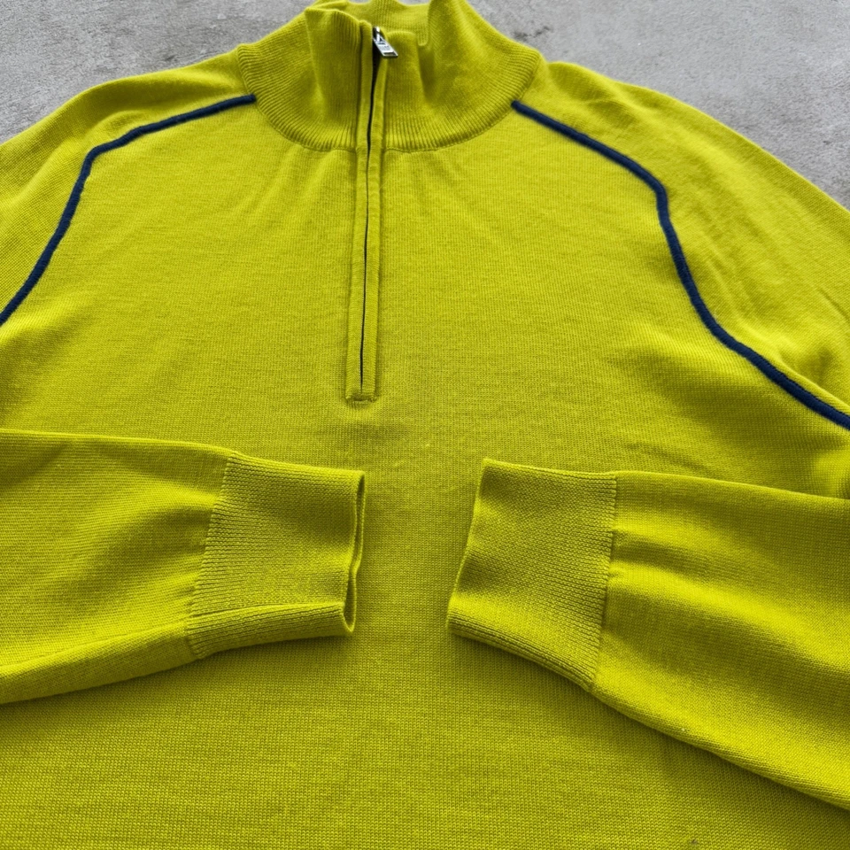 Vintage 90s Hugo Boss Wool 1/4 Zip Sweater Size M Green - Image 4 of 4