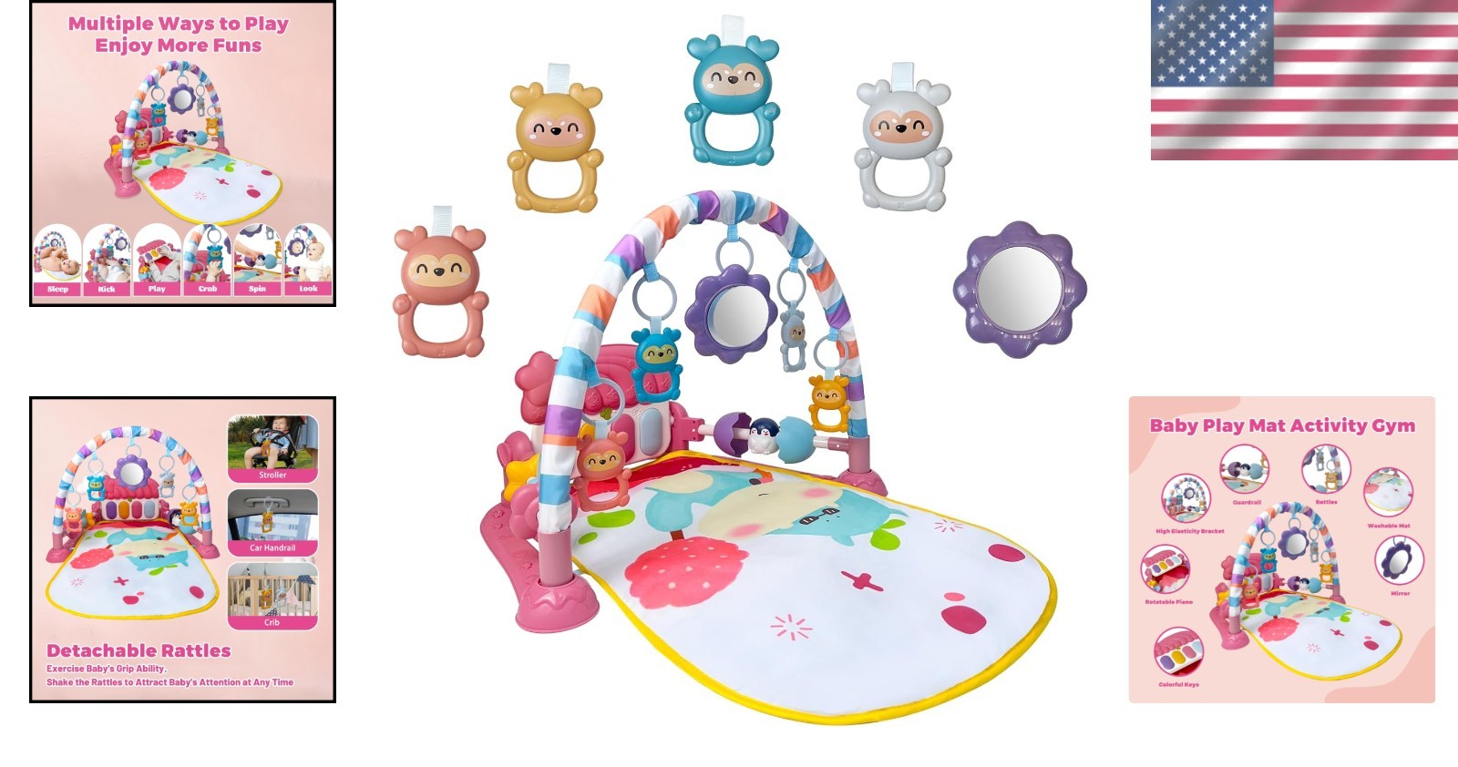 Baby Playmat Kick & Play Piano Gym with Musical and Sensory Toys for Newborn to