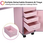 Byootique Nail Desk Rolling Makeup Train Case with Telescopic Handle, Pink — photo 5