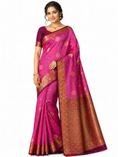 Pure Silk Kanjivaram Saree Silk Mark Certified Rose Pink Gold Zari Bridal Saree
