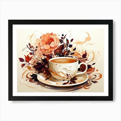 Kaffeetasse mit Blumen 1 Kunstdruck gerahmt Wandbild Poster Leinwanddruck Bild
