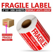 2" x 3" Fragile Handle With Care Thank You Stickers Labels 500 Per Roll /1-6Roll