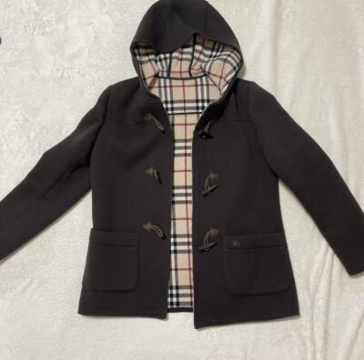 Burberry Duffel Coat Black Nova Check Lining Ladies Size S From Japan Used 