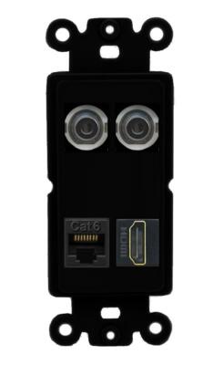 [4 Ports] 2 3-5MM CAT6 HD Port Rocker Wall Plate Black