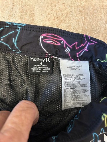Hurley All over Neon Sharks/ Logo Black swim trunks/ board shorts boys size 4. - Picture 3 of 6
