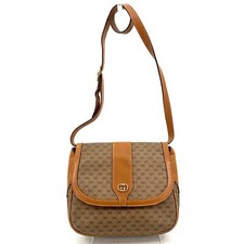Vintage Gucci Shoulder Bag Brown Micro GG Crossbody PVC Leather From Japan