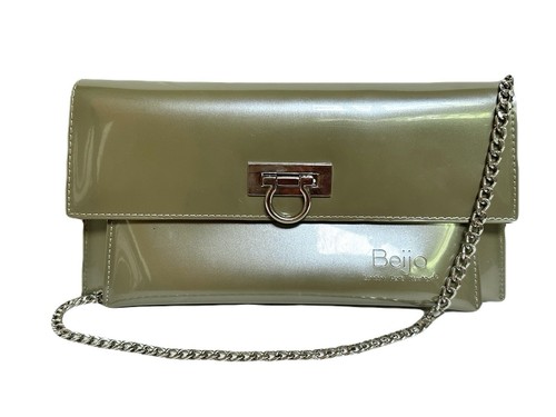 Vintage Beijo Patent Shoulder Bag Clutch EUC Sage Pearl 10x5.25x2 Chain Strap