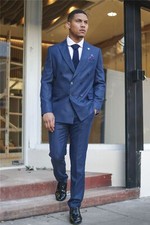 Herrenanzug Blau 2 Teilig Zweireiher Karo Formal Dress