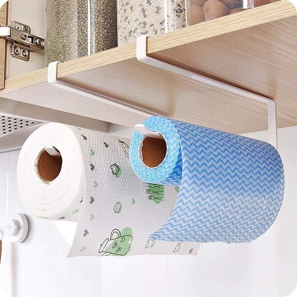 Paper Towel Hanger Holder Kitchen Roll Rack Under Cabinet Over Door Storage