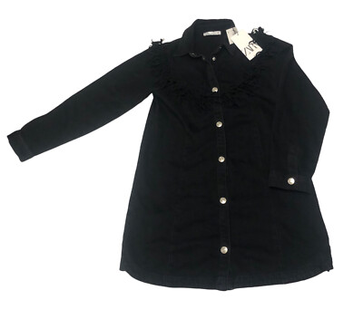 zara black denim shirt dress Zara Girls 11-12 Fringe Black Denim Dress Long Sleeve NWT