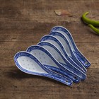Set of 5 Chinese Porcelain Ceramic Blue & White Patterned Soup Spoons