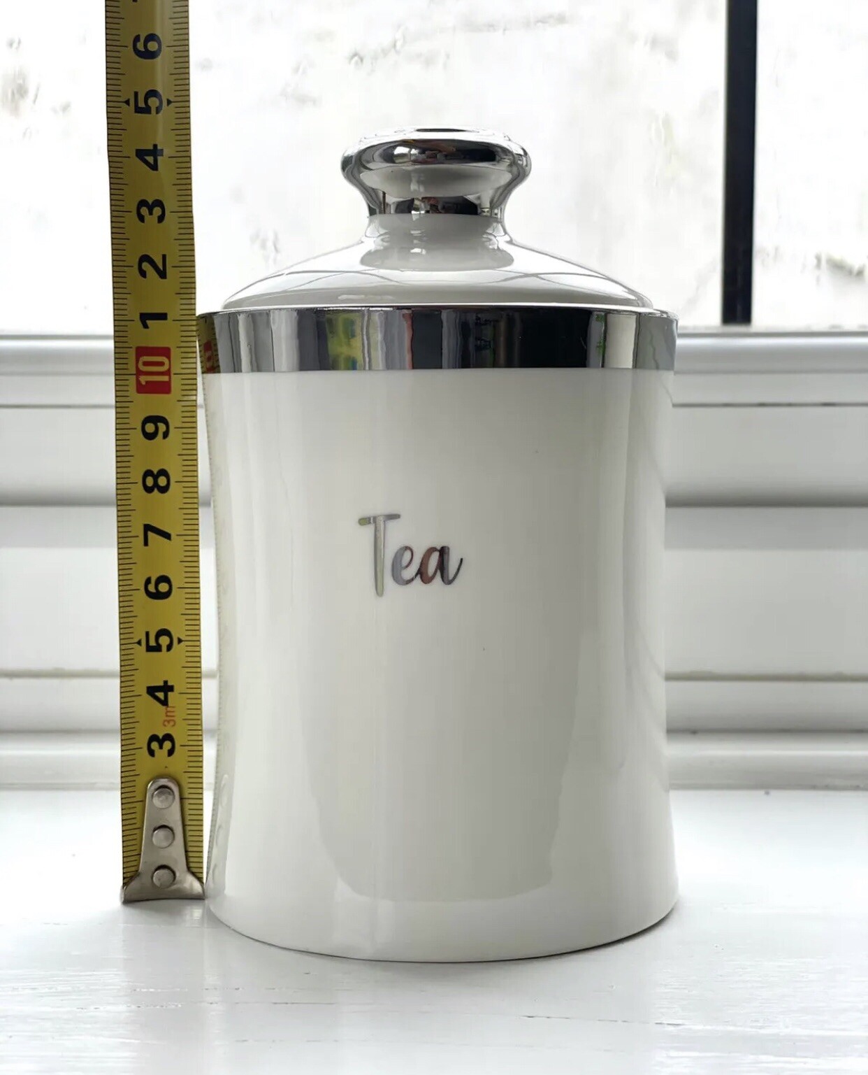 Tea Coffee Sugar Jar White Silver Storage Set Ceramic Air Tight