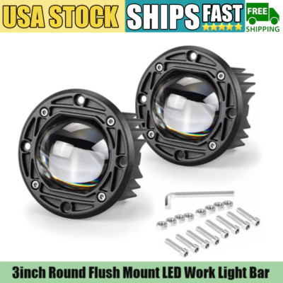 US 2X 3inch Round Flush Mount LED Work Light Bar Driving White Amber Fog Offroad
