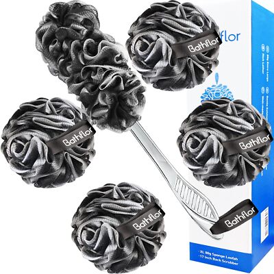 Bathflor Loofah Sponge Exfoliating Body Scrubber 4PCS Extra Large 80g Shower ...