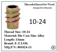 E-Z LOK 10-24 Die Cast Zinc Alloy Hex-Drive Threaded Insert for Wood (50 Pieces)