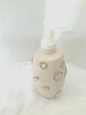 Soap Lotion Pump Dispenser Beige Beach Seashell Motif  7-1/2" tall Good Cond