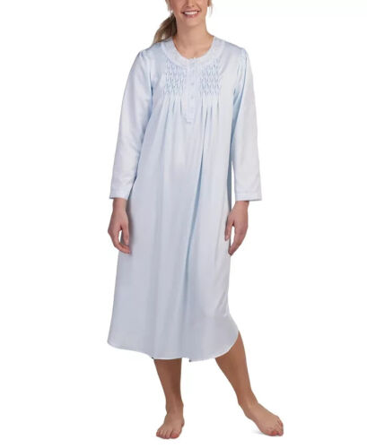 Camisón Miss Elaine para mujer talla PL satinado cepillado espalda bordado manga larga