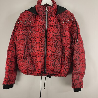 Zara Jacket Womens Medium Red Snakeskin Animal Print Puffer
