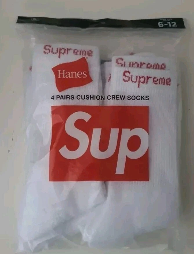 FW24 Supreme Hanes crew socks ( 4 pack ) White Cotton Sock New Unopened