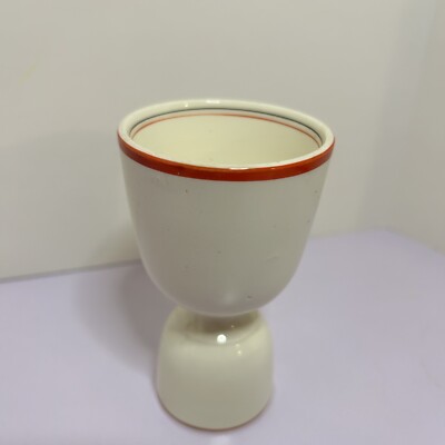 Vtg Homer Laughlin Kitchen Craft 4 1/2'' double egg cup Red Black stripes USA