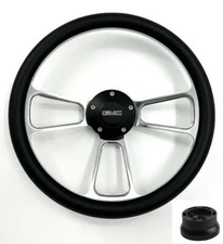 14" Polished Steering Wheel, Black Modern GMC Horn, Black Adapter 1974-94 Truck