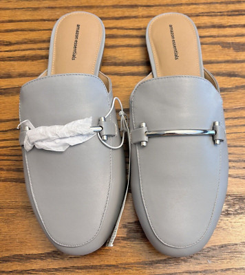 Amazon Essentials Women's Buckle Mule Gray Faux Leather Slip Ons Size 12W NEW