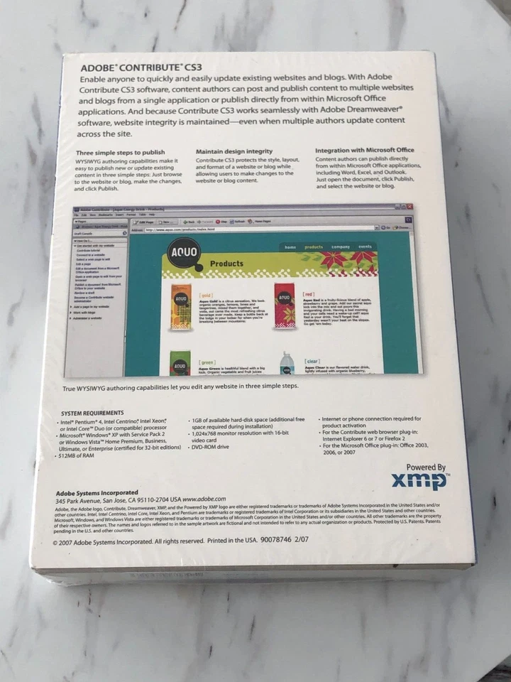 New SEALED Box 2007 Adobe Contribute CS3 Windows 90076069 OEM ORIGINAL AUTHENTIC - Image 3 of 3