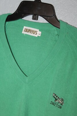 Men's Vintage Aureus x Dayton Flyers Acrylic V Neck Pullover Sweater Size LARGE