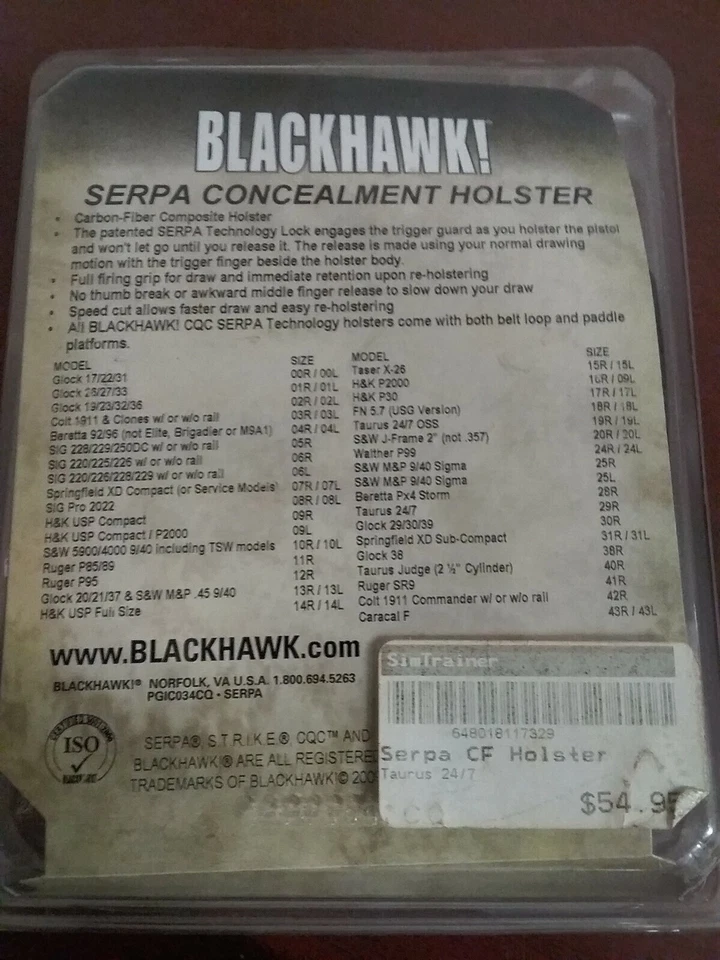 Blackhawk Serpa Concealment Holster Right Hand 410029BK-R Carbon Fiber Finish * - Image 2 of 2