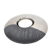 "Teelichthalter \"Silverline\"-Serie Keramik Kerzenhalter Diskus Flach Silber Deko"