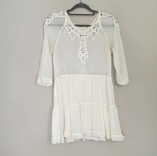 Free People Crinkle Gauze Mini Dress Womens S Tiered Sheer Boho Western Festival