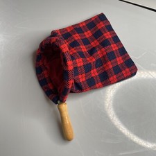 Vintage Church Tithe Offering Collection Red Blue Cloth Bag Wooden Handle