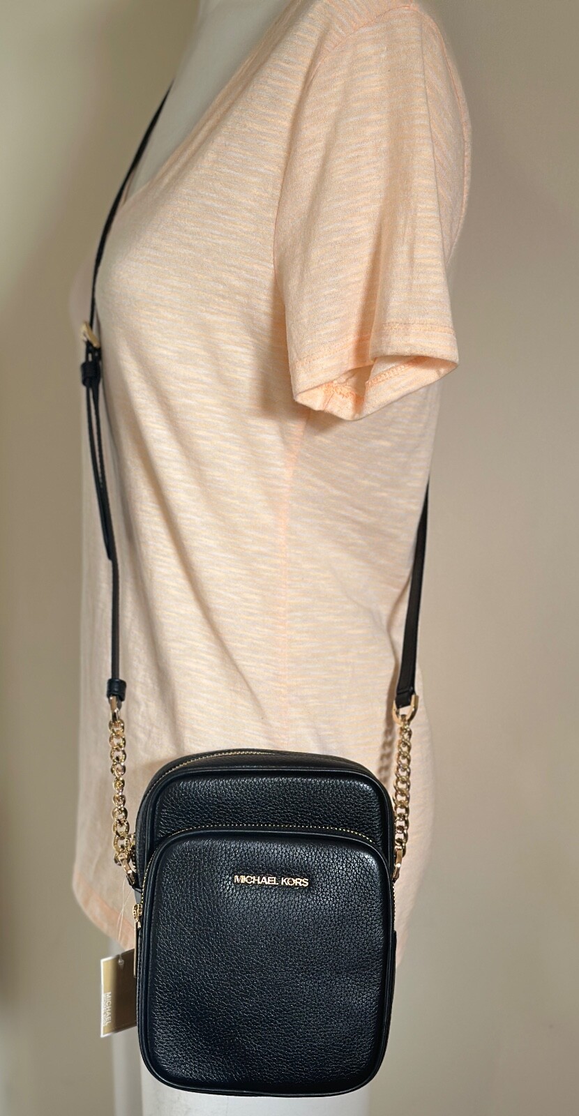 Michael Kors Jet Set  Pebbled Leather Medium North South Flight Crossbody Bag thumbnail 2