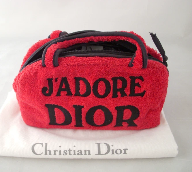Sac à main Christian Dior JADORE DlOR rouge noir logo coton pile tissage Taille : 10 x 5,5