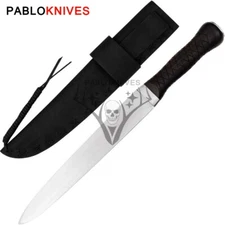 18" Hand Forged Stainless Steel Hunting Lombard Seax Knife wood Handle + Leather